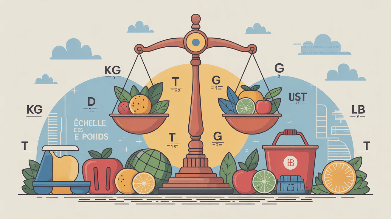 illustration globale échelle des poids pictogrammes unités