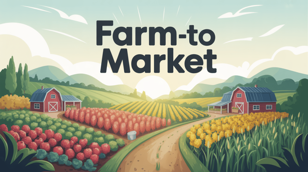 illustration farm-to-market route rurale et marché
