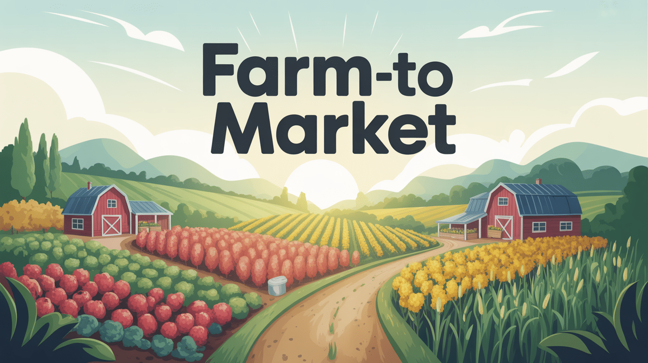 illustration farm-to-market route rurale et marché