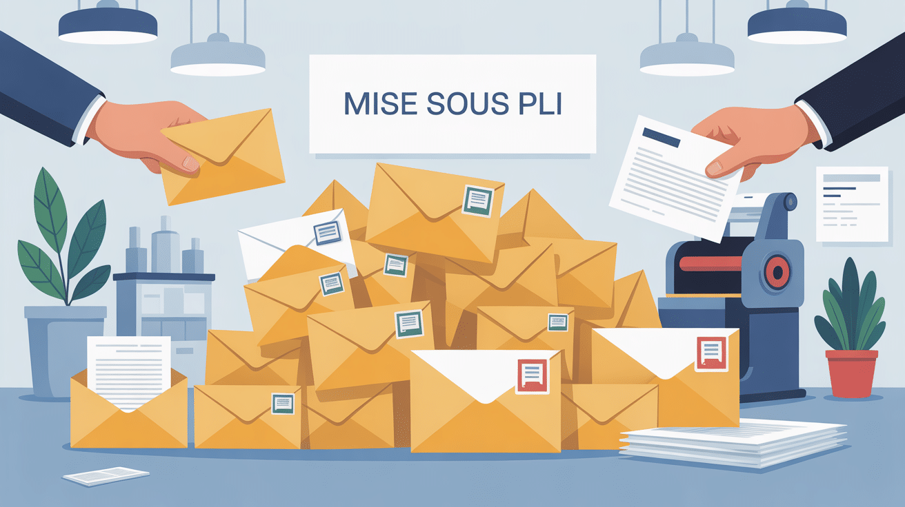 mise sous pli avec machine et enveloppes