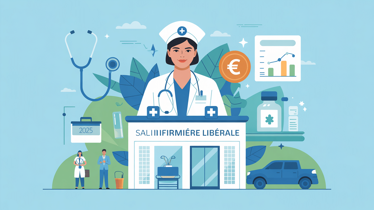 salaire d infirmiere liberale 2025, illustration optimiste avec infirmière et gestion financière