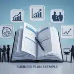 Illustration business plan exemple document ouvert et icônes