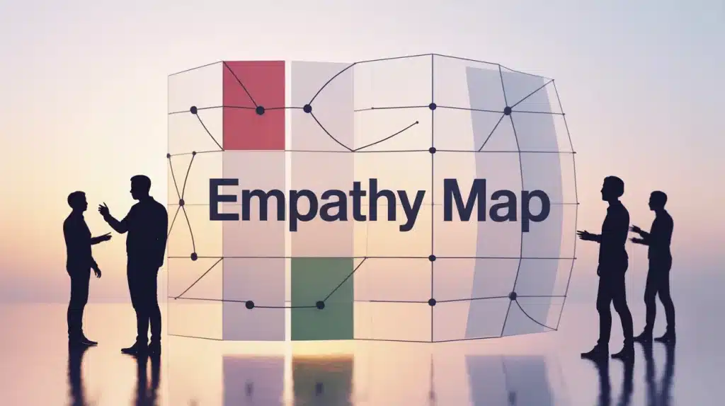 Carte d'empathie stylisée avec quadrants colorés et silhouettes