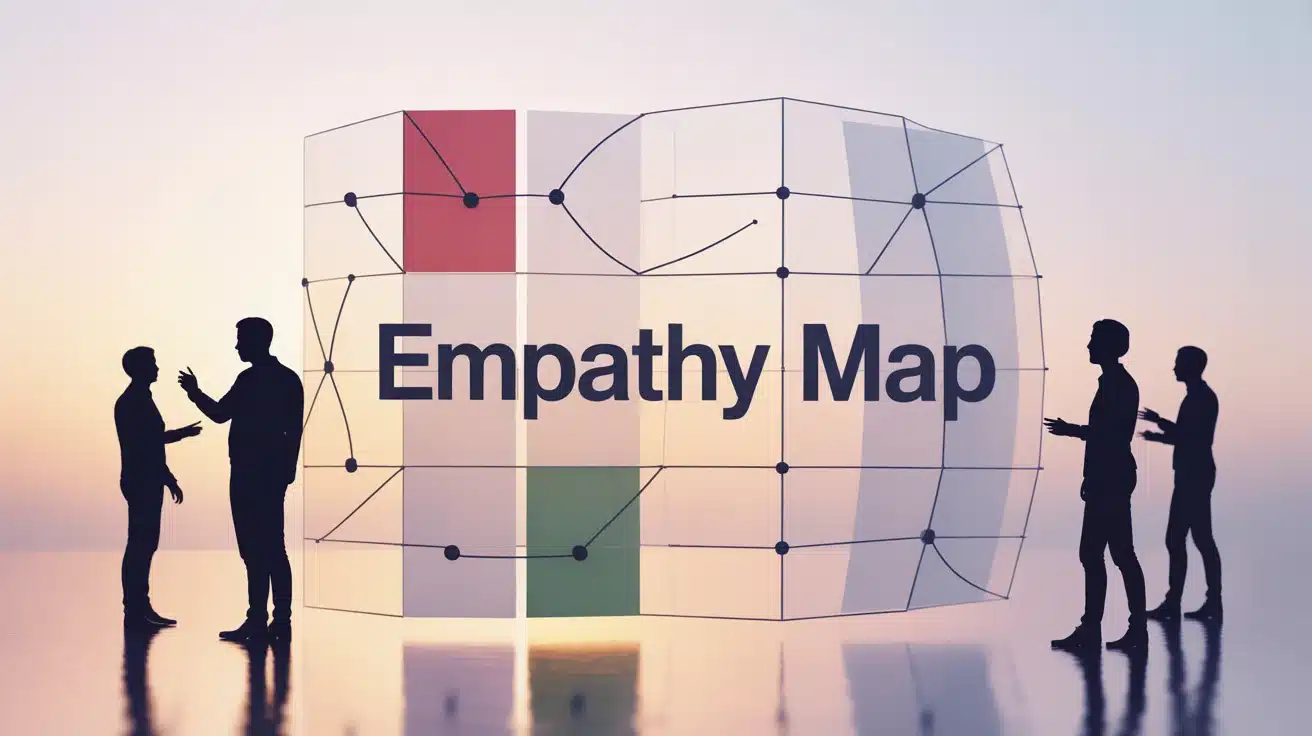 Carte d'empathie stylisée avec quadrants colorés et silhouettes