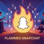 Illustration stylisée des flammes Snapchat avec emoji flamme et chiffres défilants