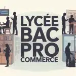 illustration lycée bac pro commerce étudiants en cours et entreprise