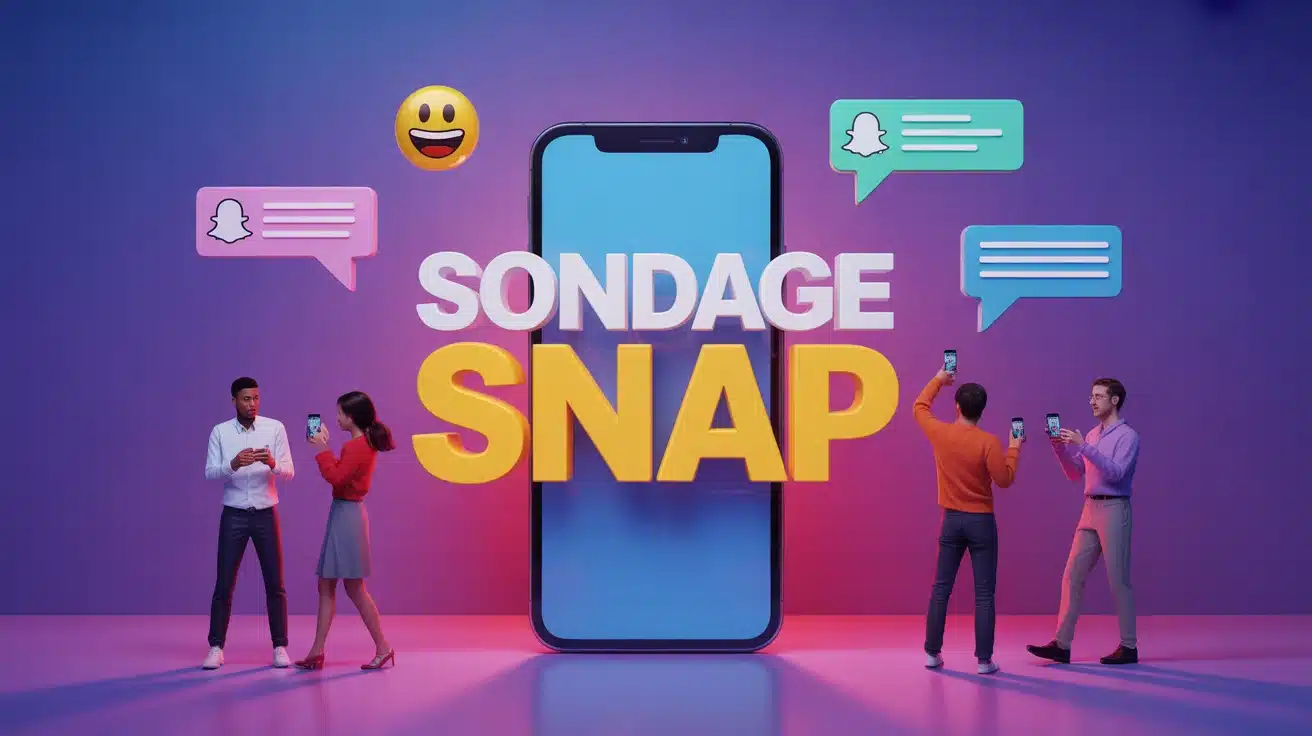 smartphone avec sondage Snap et icônes sociales