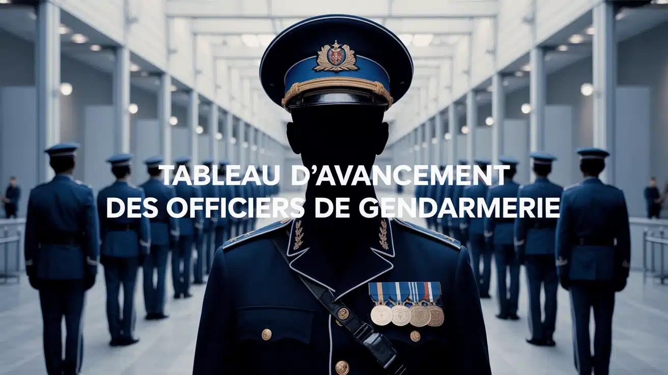 Illustration vectorielle du tableau d avancement des officiers de gendarmerie avec silhouette d officier