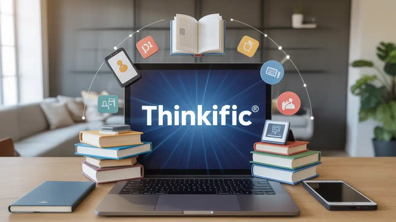 Illustration Thinkific plateforme apprentissage en ligne moderne