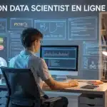 formation data scientist en ligne gratuite, jeune data scientist, écrans, graphiques