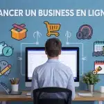 Lancer un business en ligne, entrepreneur digital devant ordinateur