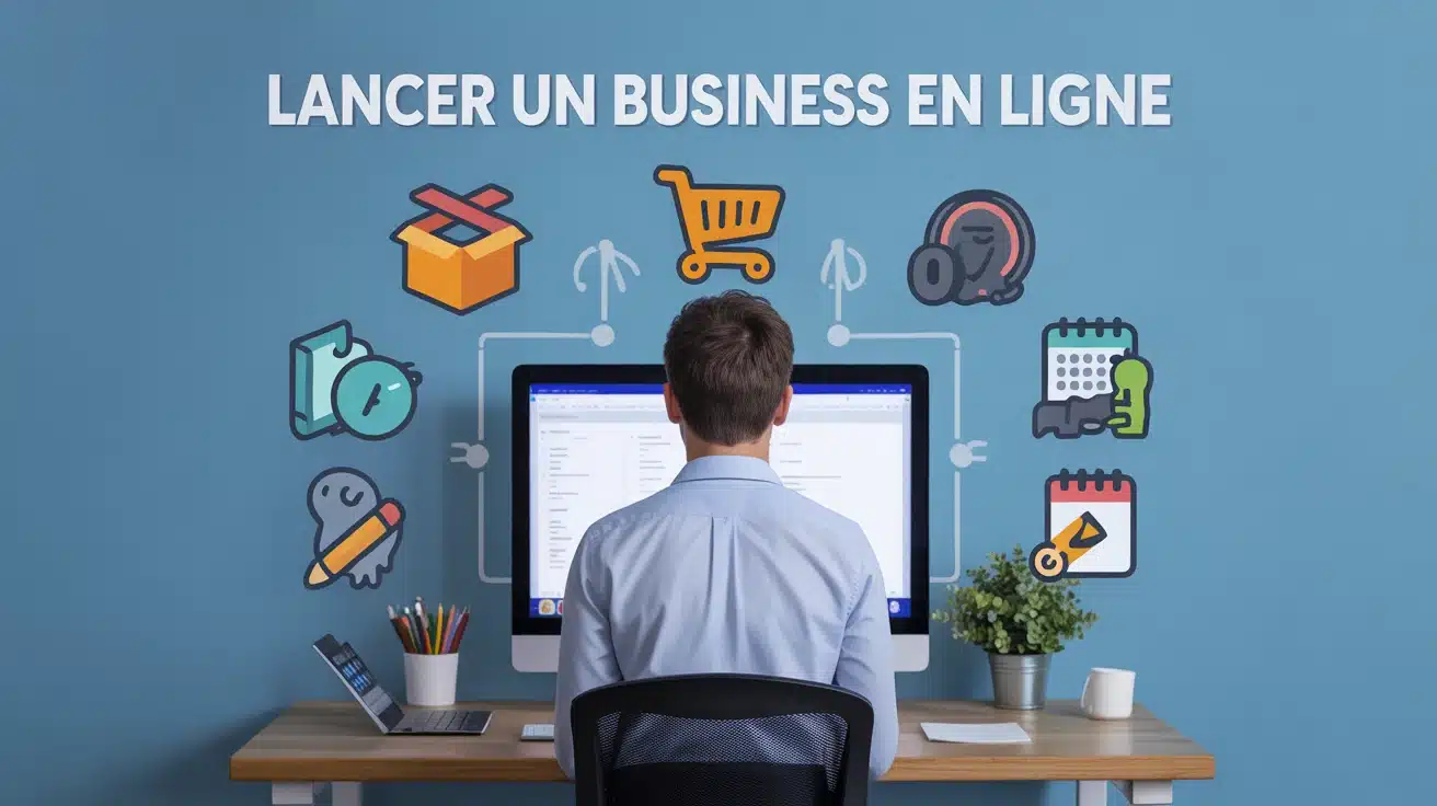 Lancer un business en ligne, entrepreneur digital devant ordinateur