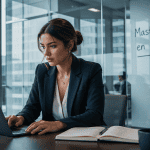 jeune femme master finance alternance open space