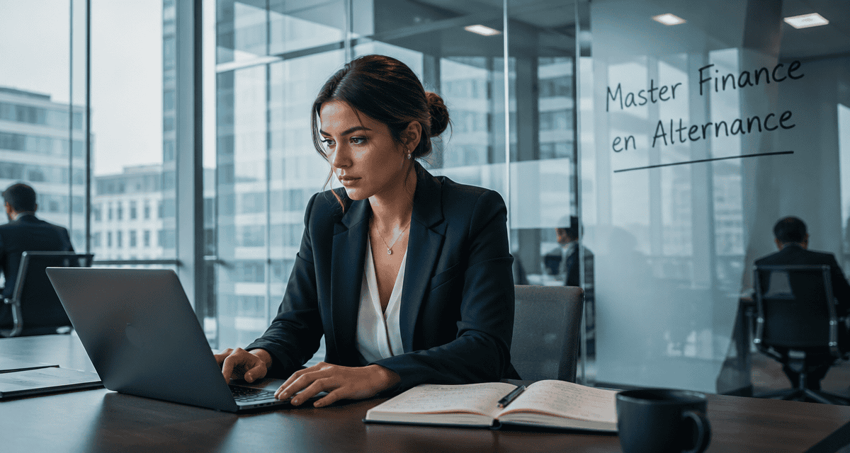 jeune femme master finance alternance open space