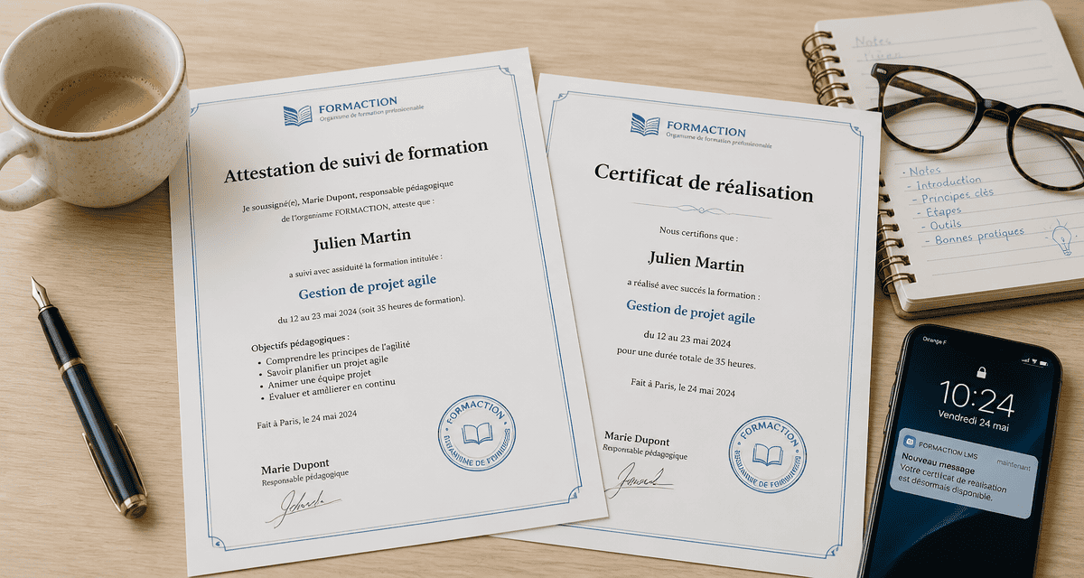 attestation suivi de formation et certificat de réalisation