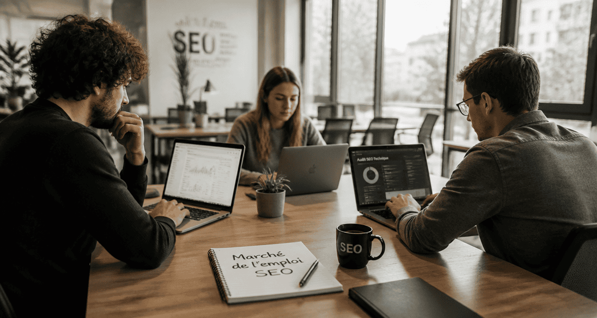 Professionnels emploi SEO en open space