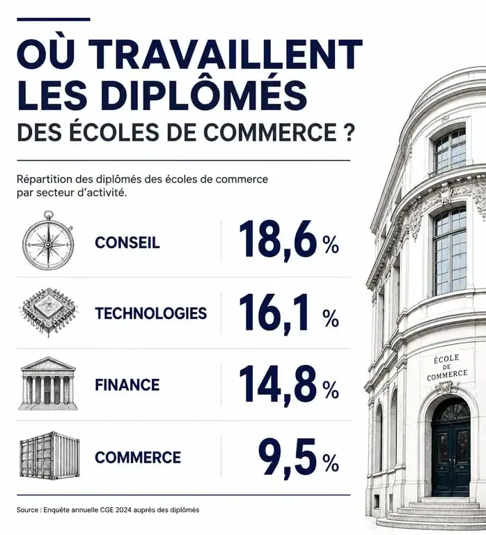 Répartition des diplômés d'école de commerce par secteur d'activité