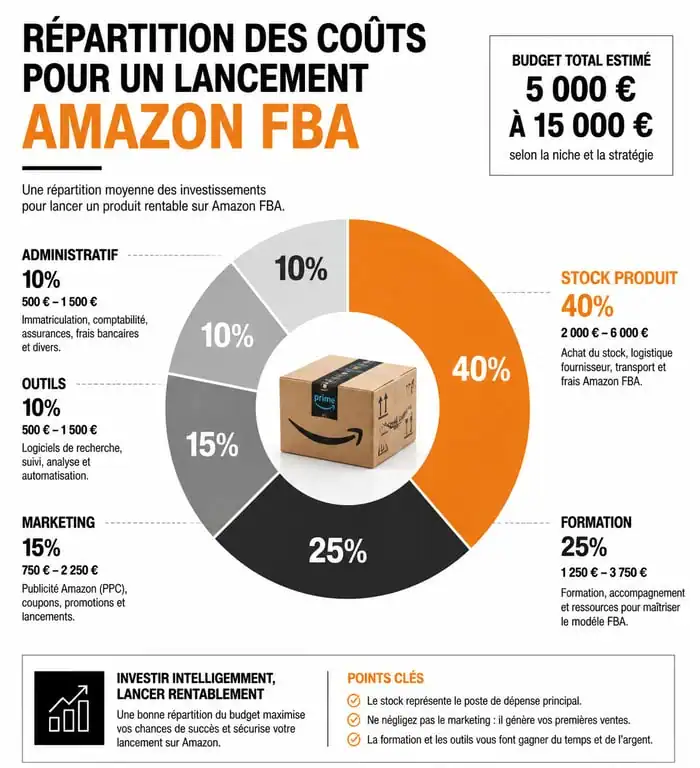 Répartition budgétaire pour une formation et un lancement Amazon FBA