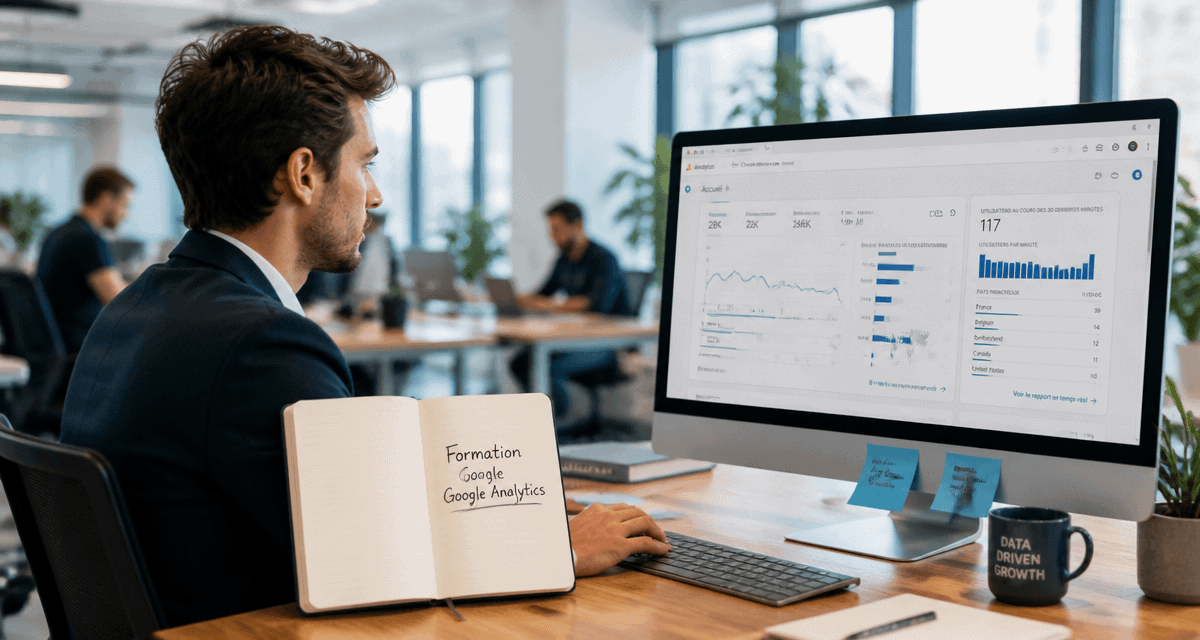 formation à google analytics sur écran avec graphiques