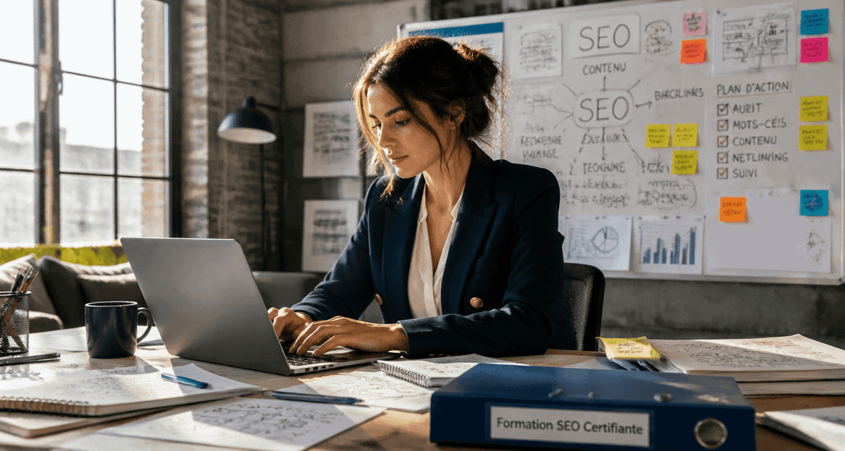 formation seo certifiante femme travaillant sur ordinateur