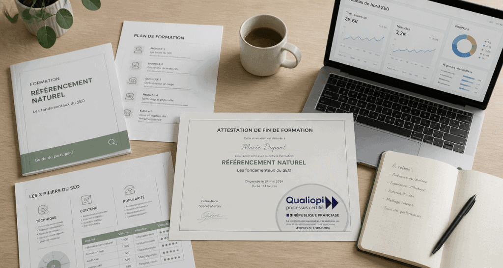 formation seo qualiopi attestation sur bureau