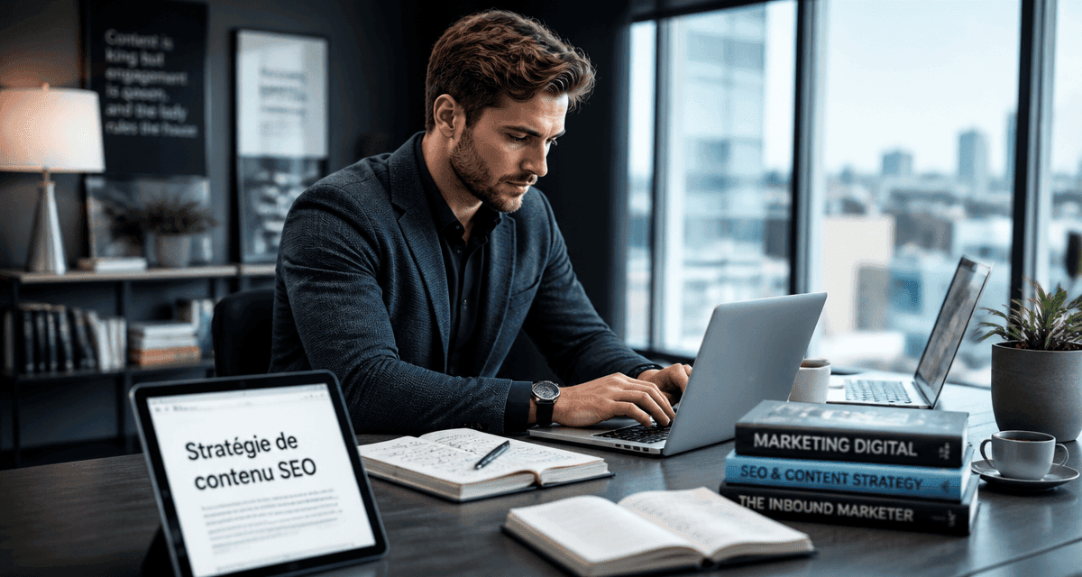 rédacteur web seo freelance concentré ordinateur