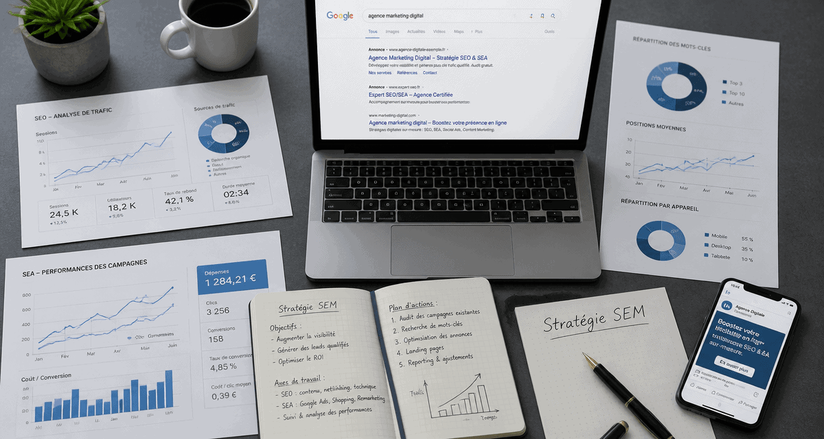 Search engine marketing documents et stratégie sur bureau
