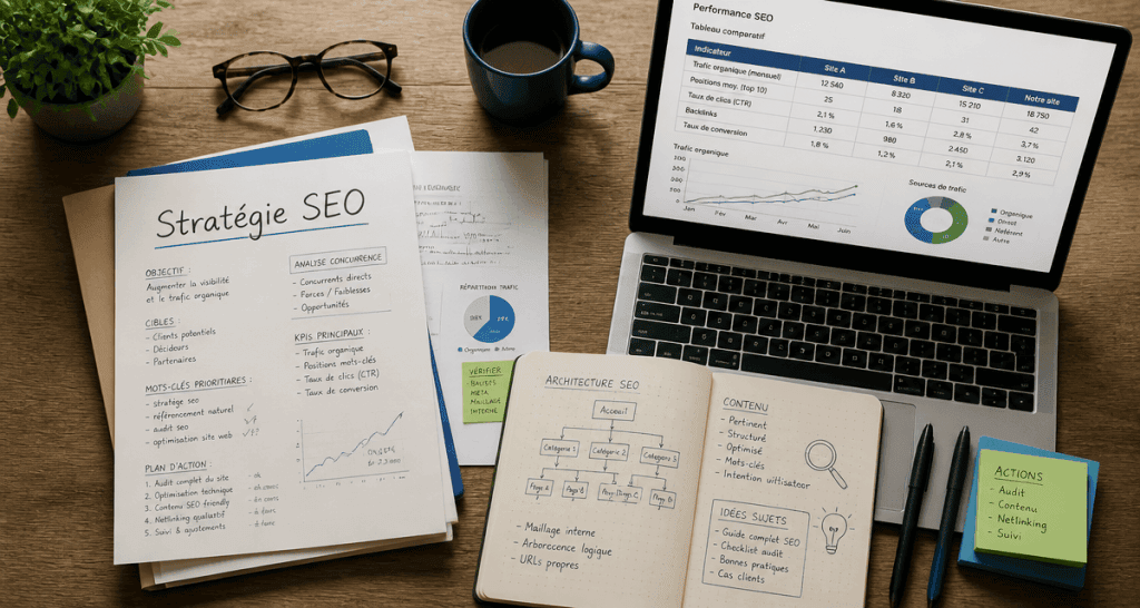 Services for SEO documents et ordinateur sur bureau