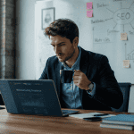 Consultant webmarketing freelance travaillant en open space