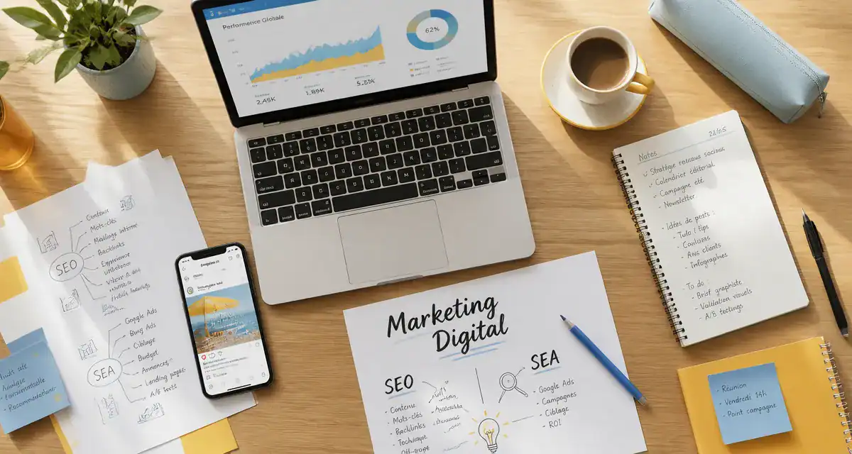 C quoi le marketing digital : bureau moderne et outils