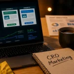 cro marketing : entonnoir A/B et graphique de conversion sur laptop