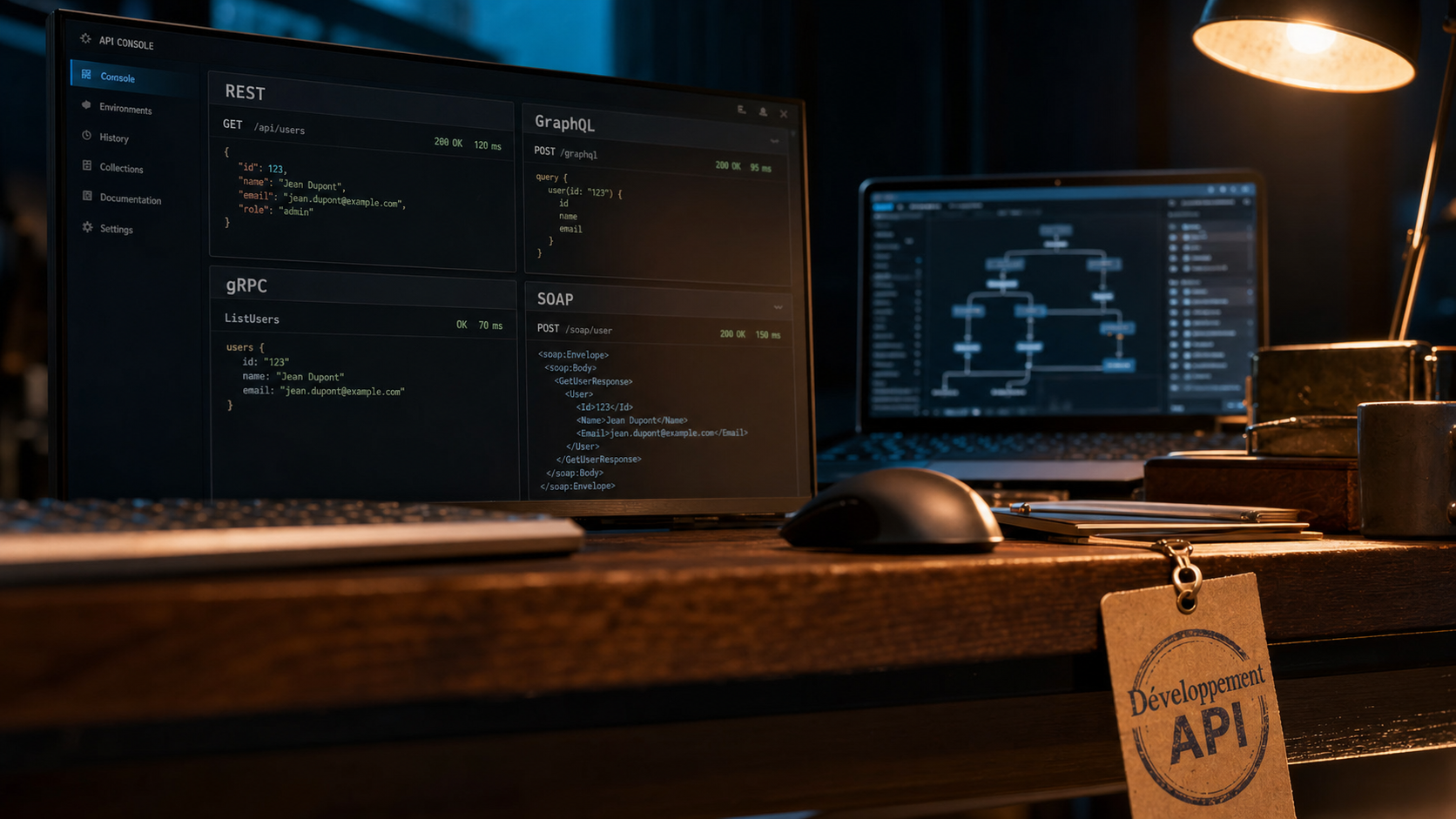 Developpement api : endpoints REST, GraphQL, gRPC et SOAP sur console