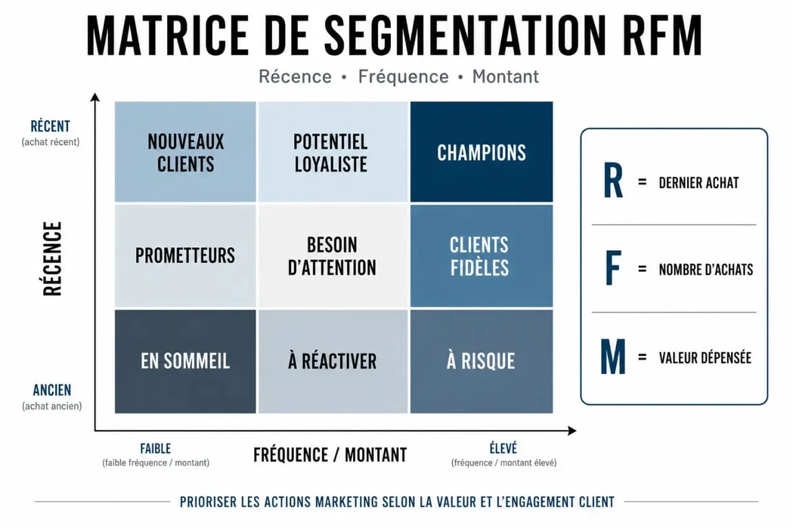 Infographie explicative de la méthode de segmentation RFM pour le marketing client