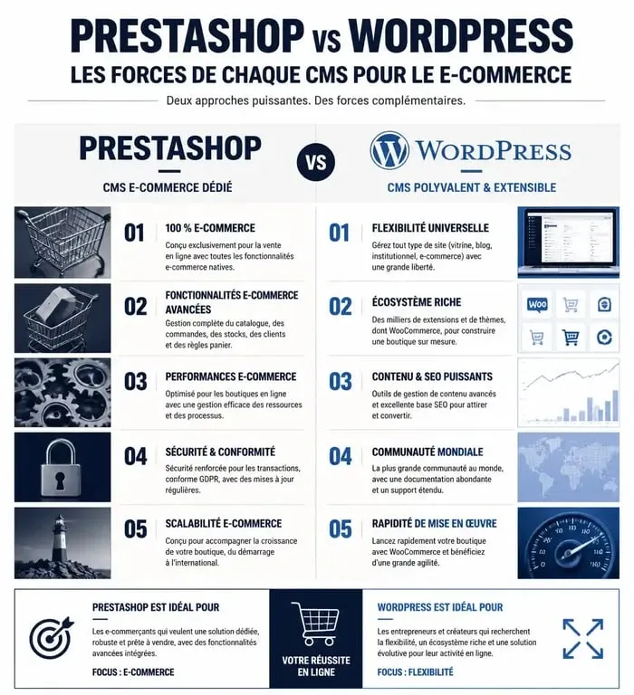 Comparatif PrestaShop et WordPress pour le choix d'un CMS e-commerce