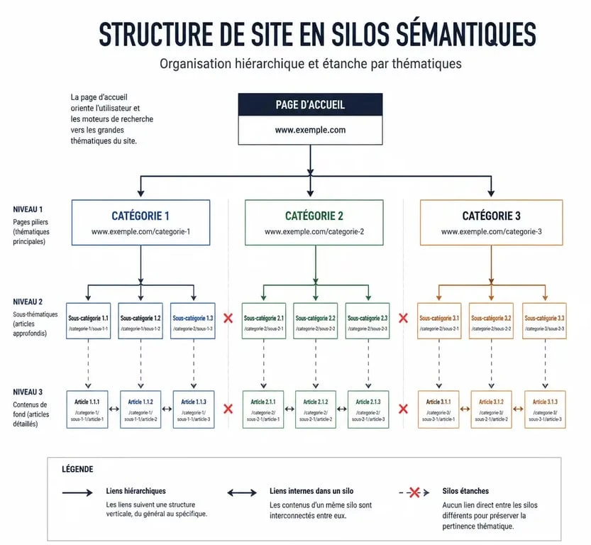 Schéma de structure de site en silos pour une formation maillage interne