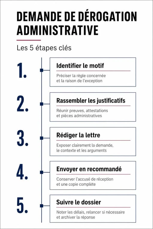 Infographie des étapes pour réussir sa demande de dérogation administrative