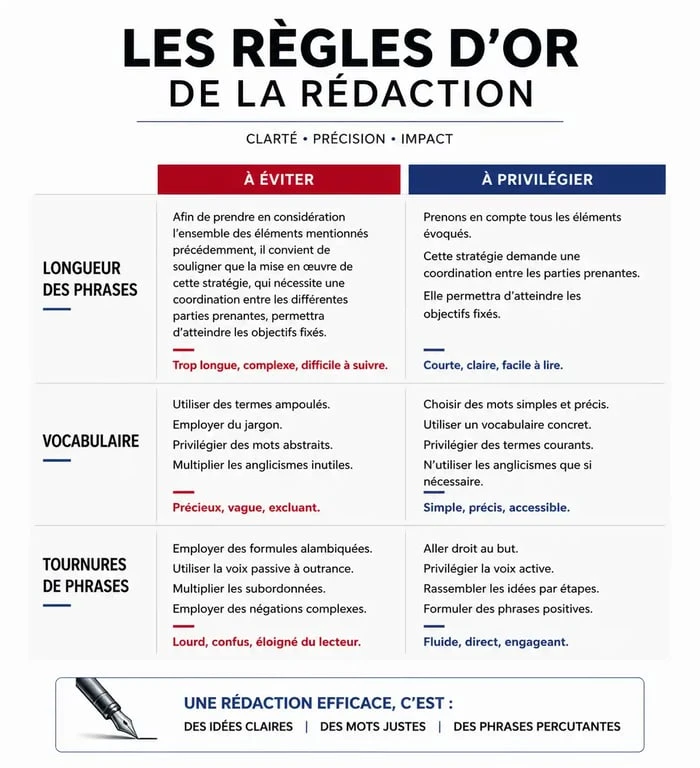 Infographie des règles d'or pour bien rédiger et améliorer son style rédactionnel