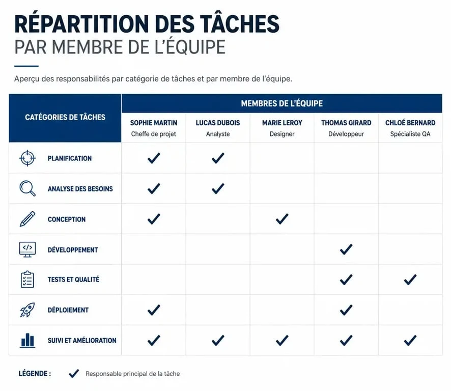 Exemple de tableau de répartition des tâches pour une équipe professionnelle