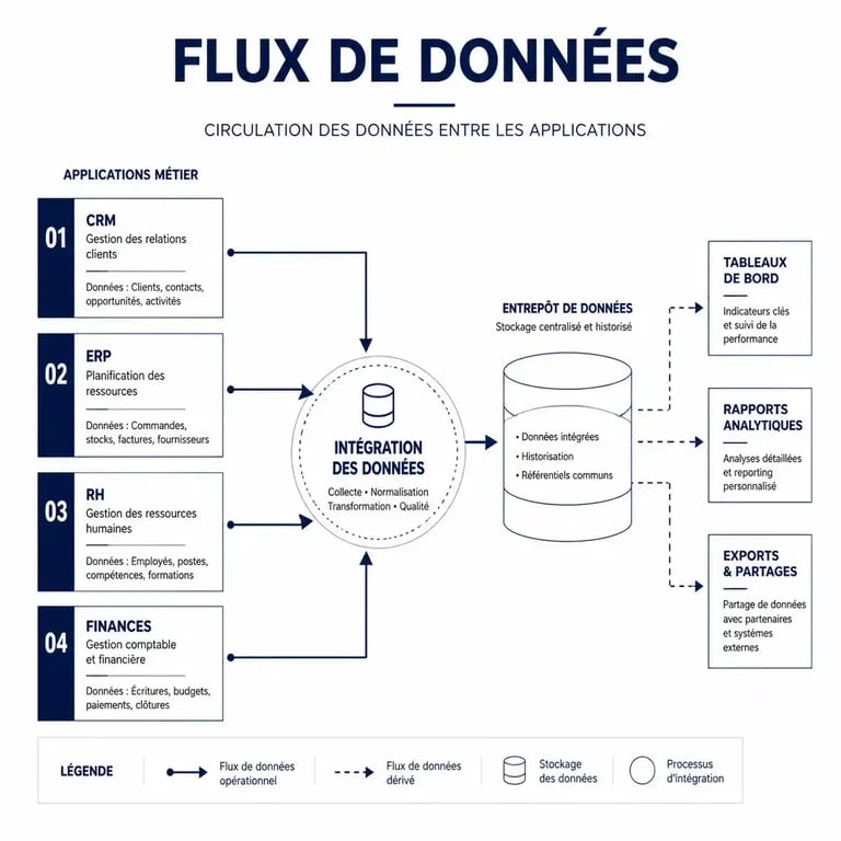 Schéma illustrant le fonctionnement d'une automatisation Zapier entre différentes applications professionnelles.