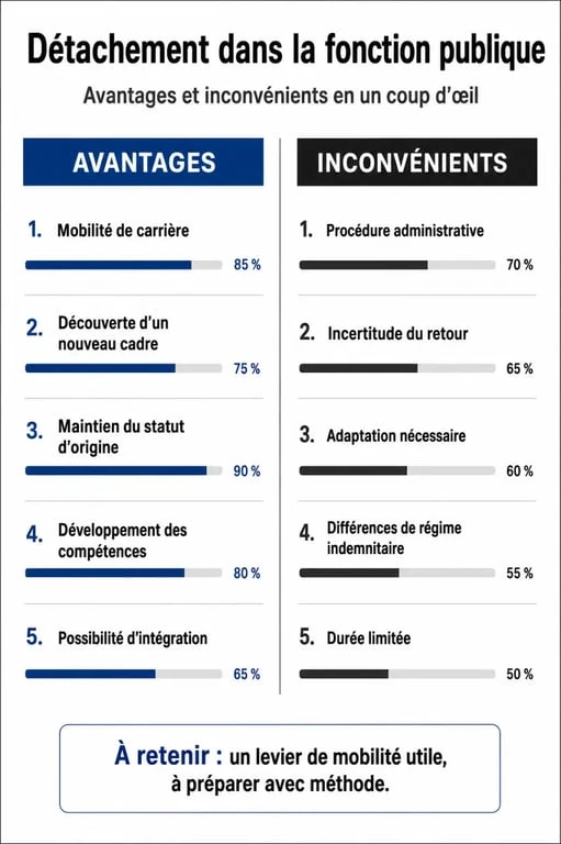 Infographie comparative des avantages et inconvénients du détachement dans la fonction publique