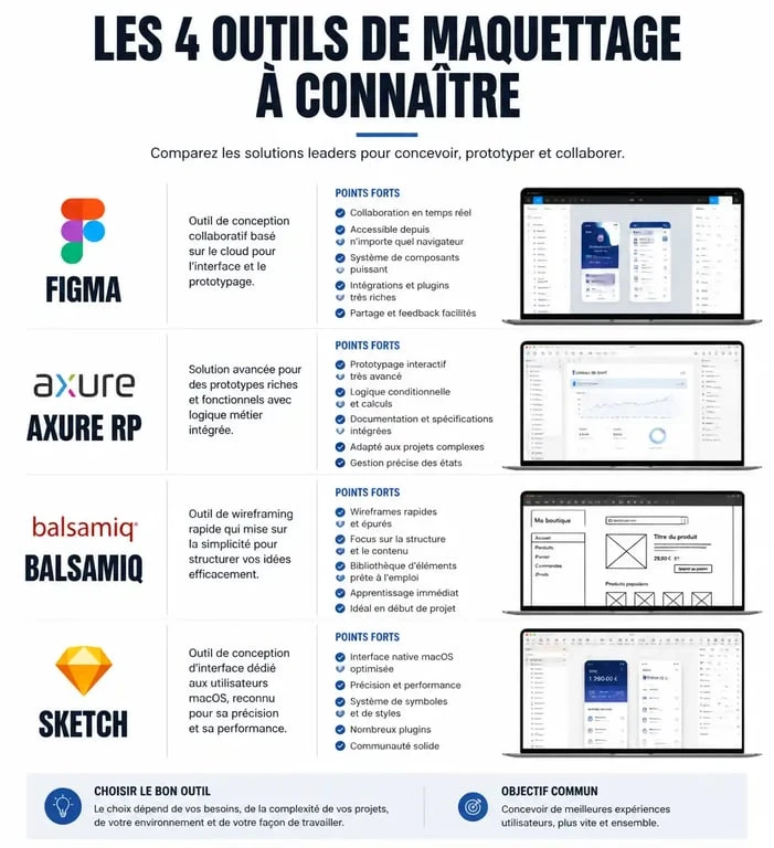 Comparatif des meilleurs outils de maquettage UI/UX : Figma, Axure, Balsamiq et Sketch