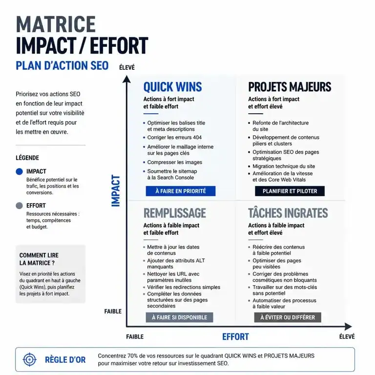 Matrice impact effort pour un plan d'action SEO efficace