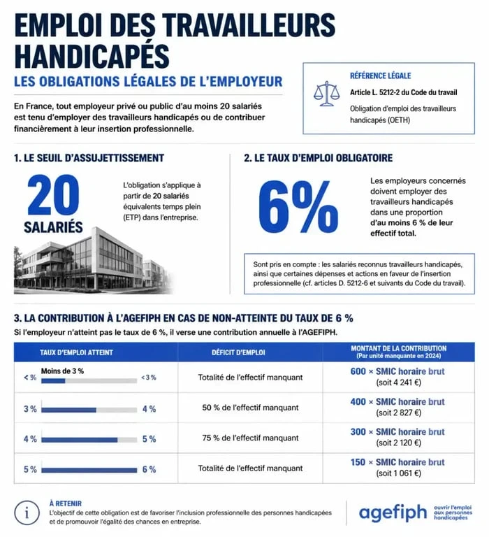 Infographie des obligations légales de l'employeur pour la RQTH et l'OETH en France