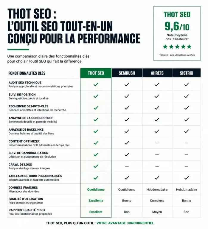 Comparatif des fonctionnalités de l'outil Thot SEO pour l'optimisation sémantique