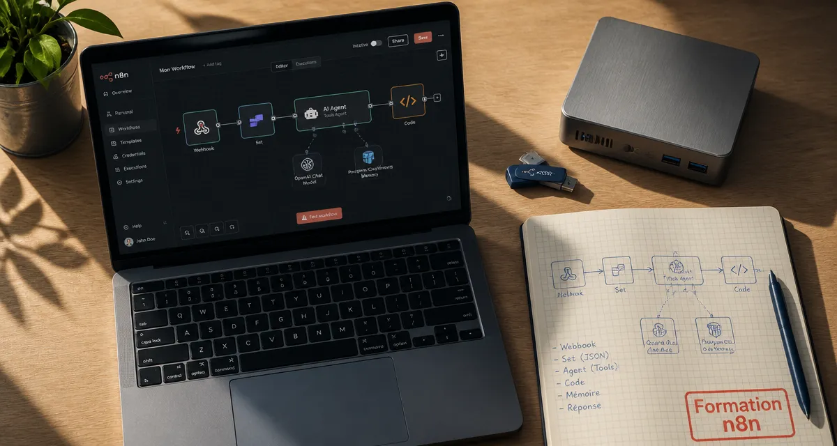 Formation n8n : workflow automatisé sur écran