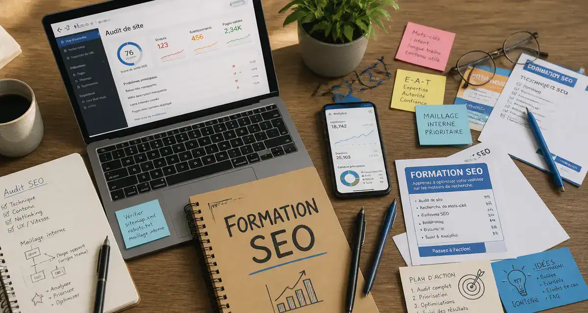 Formation SEO, bureau avec audit et outils