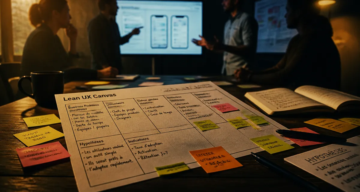 Lean UX canvas et post-it pour concevoir des produits agiles