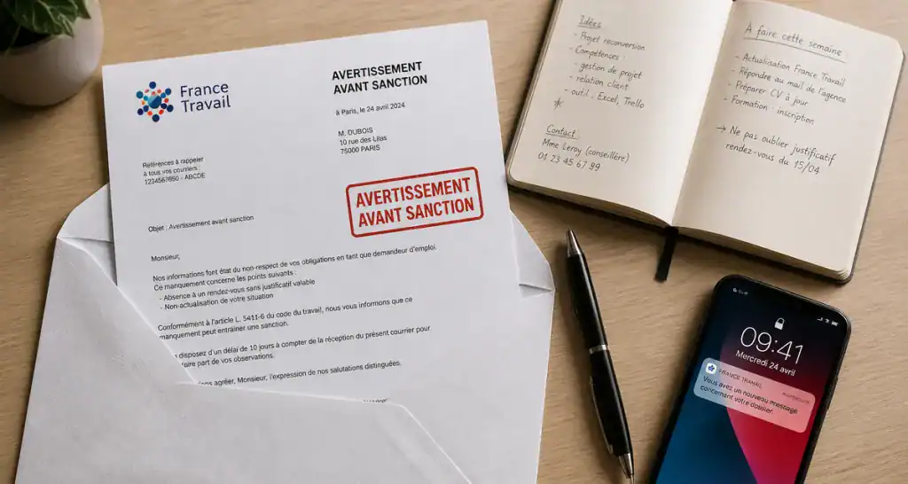 lettre avertissement avant sanction pôle emploi sur bureau