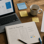 outil maquettage sur bureau designer avec croquis et ordinateur