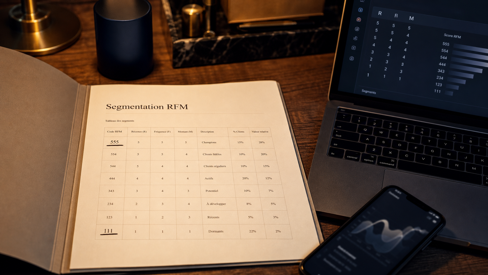 rfm segmentation : tableau RFM clients sur bureau